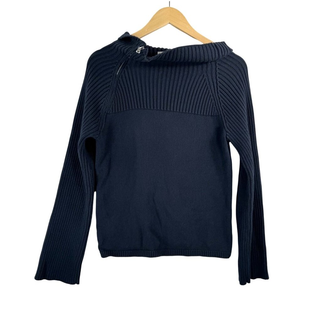 Modern Citizen Sweater Ribbed 1/2 Asymmetrical zip‎ cowl navy sz L